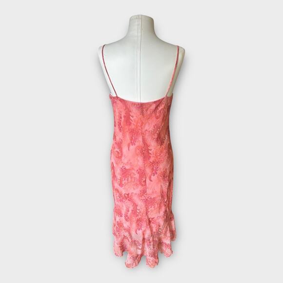 Vintage 90s Y2K City Triangles Ruffled Layered Slip Dress Pink Paisley 11 Flirty - Picture 2 of 9